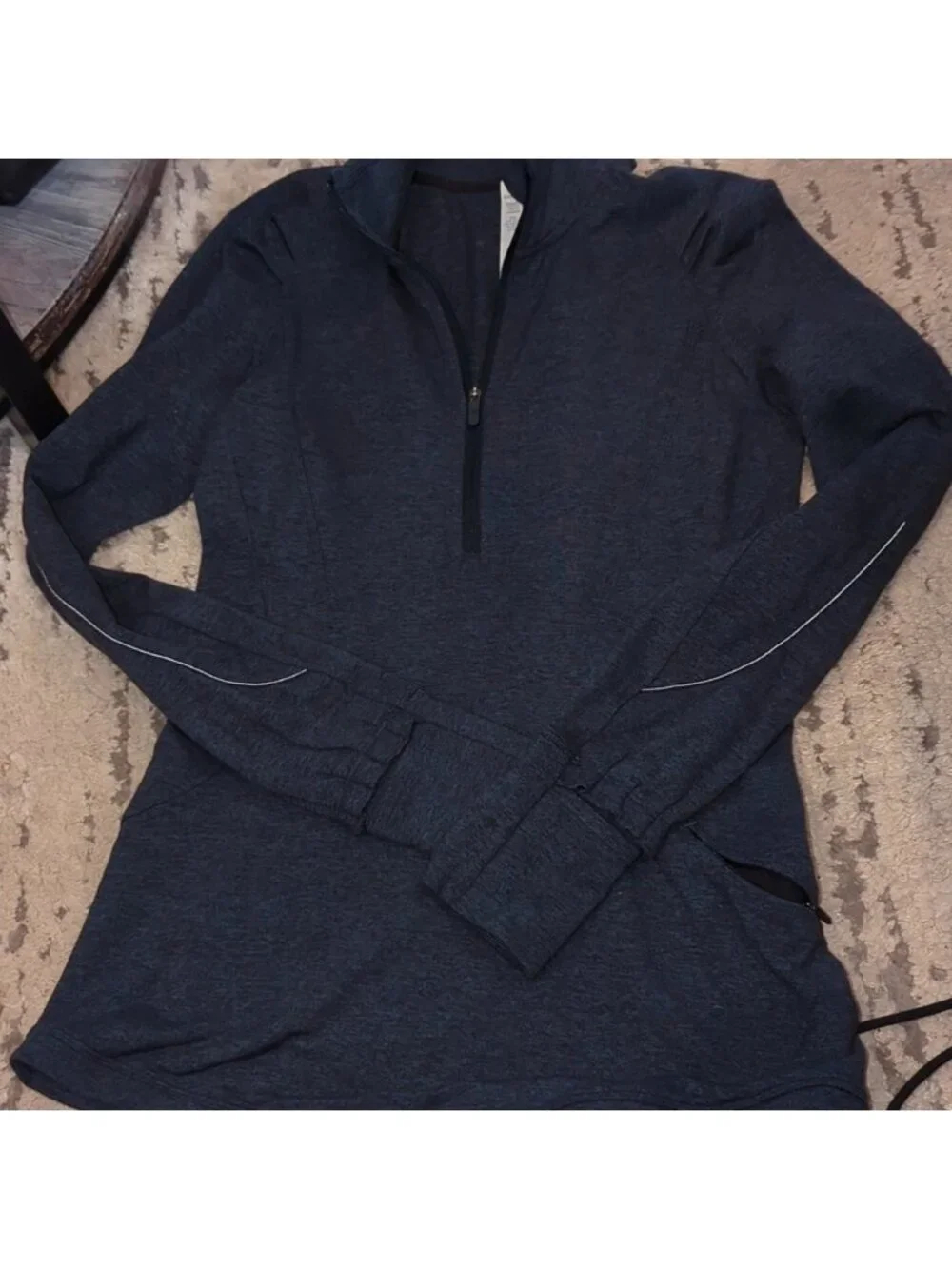Lululemon Extra Mile 1/2 Zip Heathered Nocturnal Teal / Black